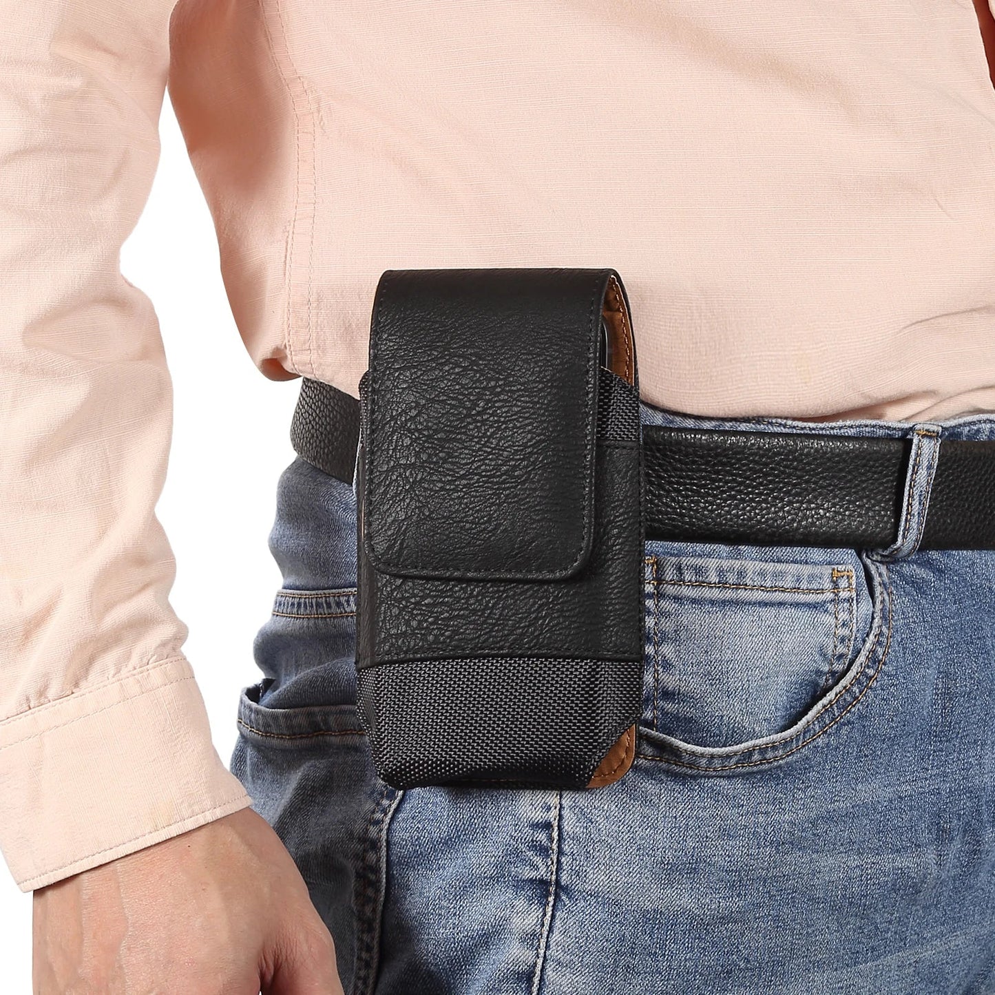 Universal Leather Men Waist Bag Mobile Phone Belt Clip Case For iPhone Samsung Galaxy Xiaomi Redmi Poco Oppo 7 Pro Holster Pouch
