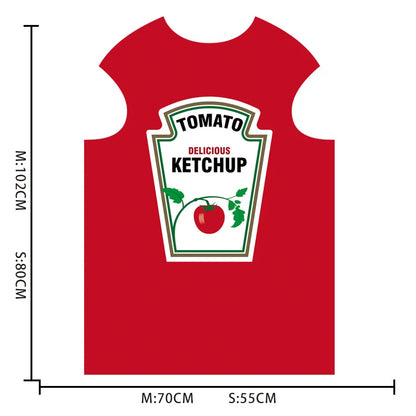 Red Tomato Delicious Ketchup Costume Adult Boy Girl Funny Disguise Suit Yellow Mustard Halloween Cosplay Party Clothes