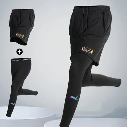 Men's 2 Piece Running Set Quick Dry Sport Shorts with Compression Tights for Gym Fitness Jogging Basketball