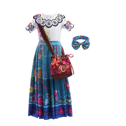 Girls Princess Dress with headband Children Encato Halloween Swing Kids Clothes Cartoon Printed Mirabel Fantasy Cosplay Costume