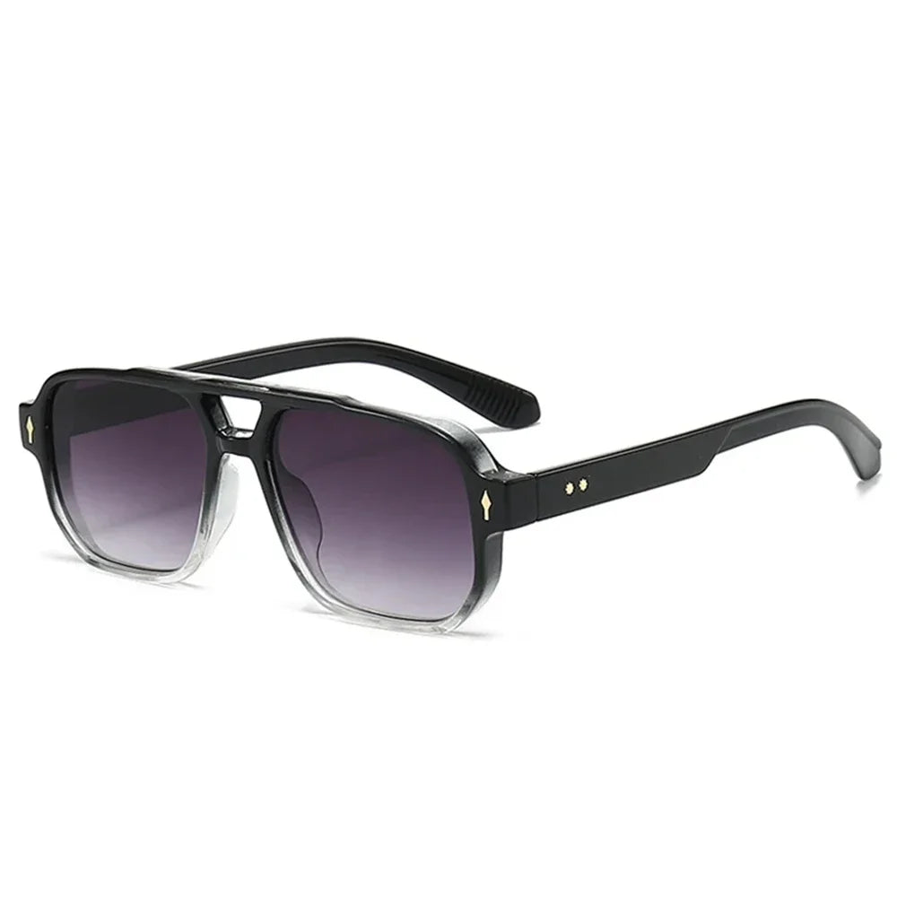 Vintage Double Bridges Men Square Sunglasses Fashion Green Ocean Lens UV400 Eyewear Women Trending Rivets Sun Glasses