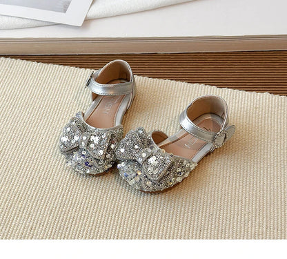 Faux Gemstones Shoes for Kids Girls Shining Crystal Girls Dress Shoes for Party and Wedding Bowtie Children Girl Sandals I04204