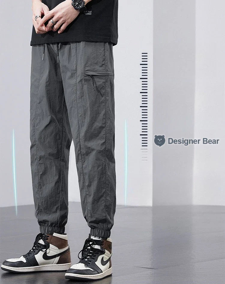 Spring Summer Thin Men's Quick-Dry Cargo Harem Pants Loose Streetwear Joggers with Elastic Cuffs Casual Tapered Trousers Outdoor
