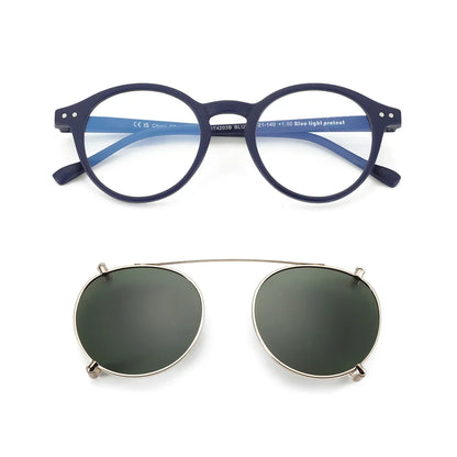 Steampunk Style Glasses (Anti Blue Light Blocking Eyewear) + Clip Lenses（Polarized Sunglasses Clips）for Women Men