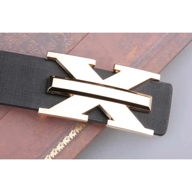 Men's and Women's Casual Fashion Belt  Korean Version Gold Buckle Belt Trendy I-shaped Buckle Belt