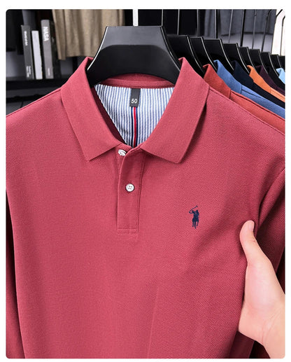 High end brand 100% cotton long sleeve polo shirt fashion luxury pony embroidery business casual comfort new Paul men's T-shirt