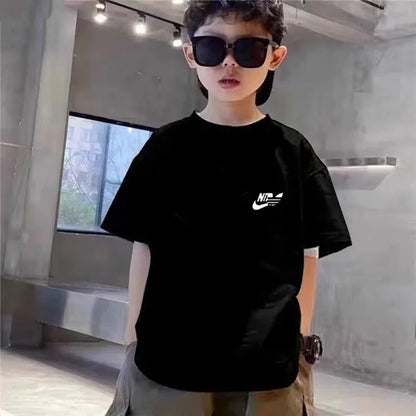 Kids Summer Boy Girl Round Neck Black T-shirt+Shorts Short-sleeved Toddler 3-12Y Casual Sports Set Fashion Pink letter print