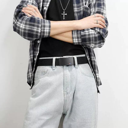 2Pcs Fashion Business Men's Belt Genuine Luxury Brand Leisure Belt Automatic Buckle Belt Canvas Belt With Cargo Pants Jeans Belt