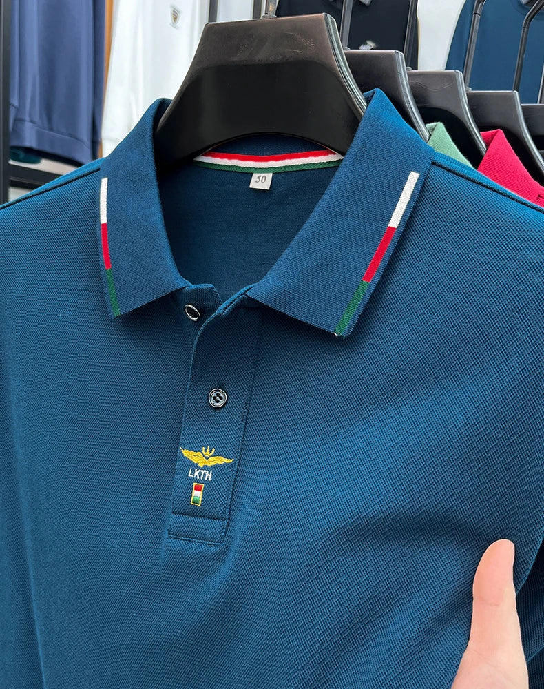 100% pure cotton long sleeved men's polo shirt autumn luxury brand custom embroidery design fashionable golf top casual T-shirt