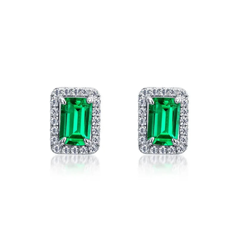 Real 1CT Laboratory Cultivation Emerald Earrings for Women 100% 925 Sterling Silver Diamond Fine Jewelry Gift Wholesale