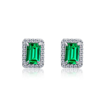 Real 1CT Laboratory Cultivation Emerald Earrings for Women 100% 925 Sterling Silver Diamond Fine Jewelry Gift Wholesale