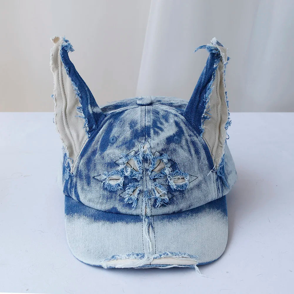 NEW Designer y2k wasteland style personalized cowboy perforated baseball cap women's three-dimensional ears street duckbill cap