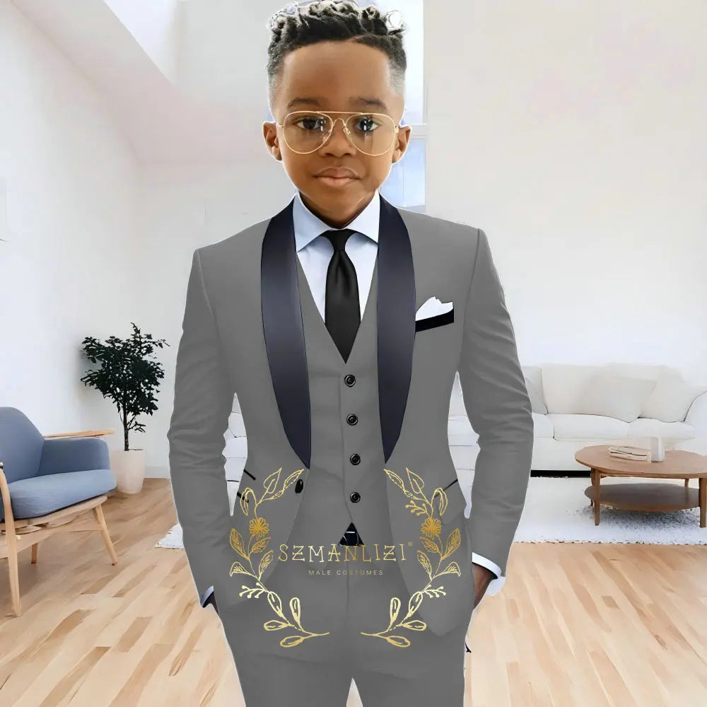 Formal Navy Blue Boys Suit Jacket Pants Vest 3 Piece Set Shawl Lapel Blazer for Kids Wedding Tuxedo Suits 2-16 Years Clothes