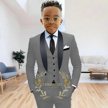 Formal Navy Blue Boys Suit Jacket Pants Vest 3 Piece Set Shawl Lapel Blazer for Kids Wedding Tuxedo Suits 2-16 Years Clothes