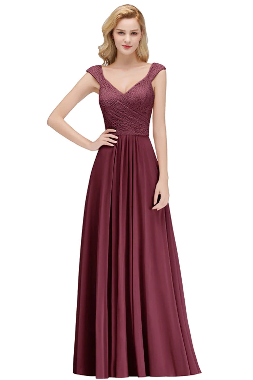 Dusty Pink Lace Chiffon Long Evening Dresses Women A-line Sleeveless Bridesmaid Formal Wedding Party Prom Gowns Robe De Soiree