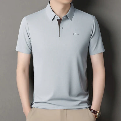 2025 High-end Brand Men's Short Sleeved Polo Shirt Summer Fashion D-letter Casual Business Ice Silk Cool T-shirt