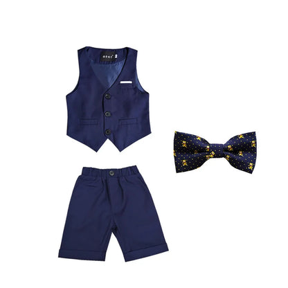 Boys Formal Birthday Photograph Suit Kids Summer Vest Shirt Short Bowtie Wedding Dress Teenager Suit Children Graduation Costume