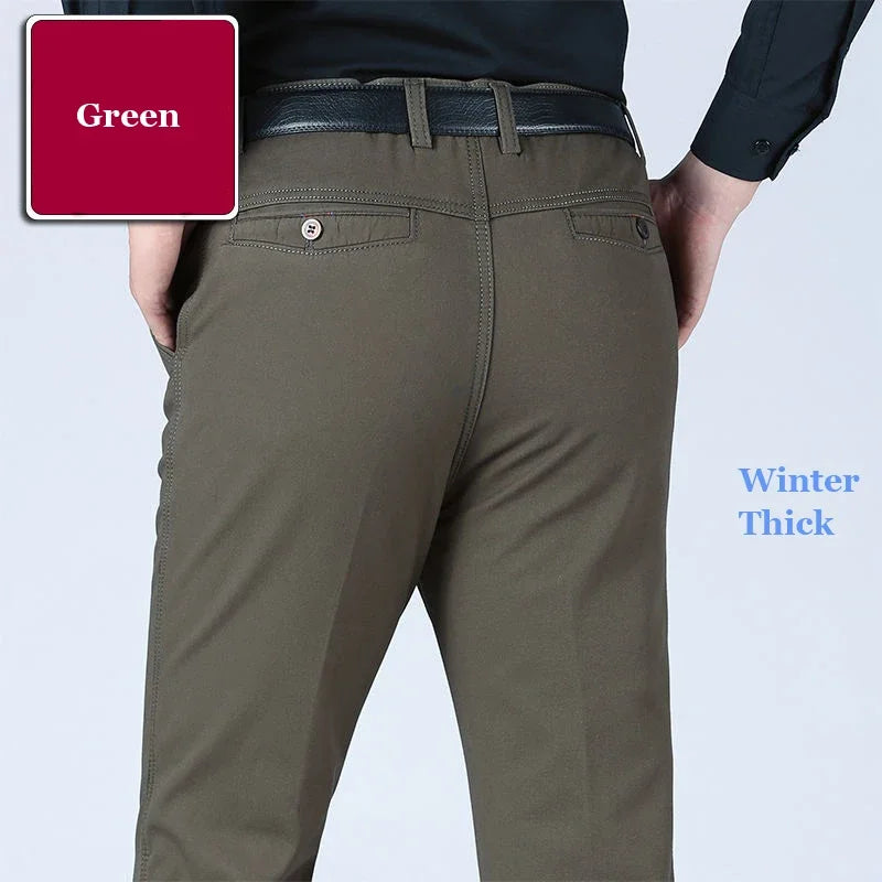 Men's 100% Cotton Summer Autumn Casual Pants Fashion Solid Black Khaki Gentle Thicken Trousers Brand Smart Suit Pant GOZBKF