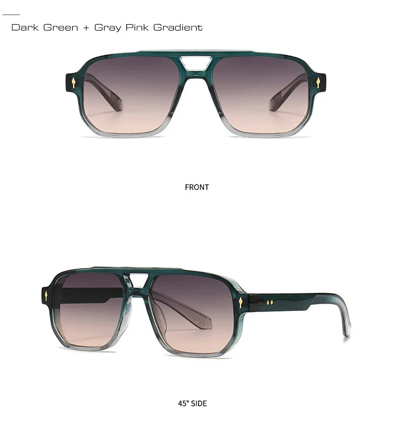 Double Bridges Square Sunglasses Women Gradient Shades UV400 Fashion Brand Designer Rivets Men Sun Glasses