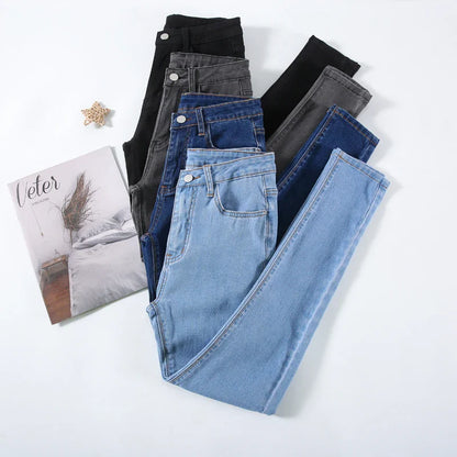 Women Light Blue Slim Skinny Denim Jeans High Waist Elastic Mom Jeans Stretch Pencil Pants Streetwear Tight Trousers
