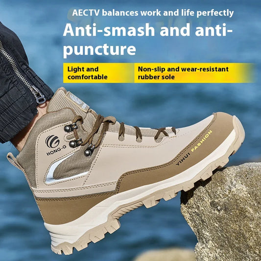 Men's Safety Shoes Steel Toe Anti Smash Safety Boots Puncture Proof Construction Wear-Resistant Work Boots