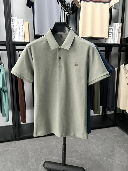 High end brand 100% cotton short sleeve polo shirt men's summer new soft breathable lapel T-shirt fashion letter embossed top