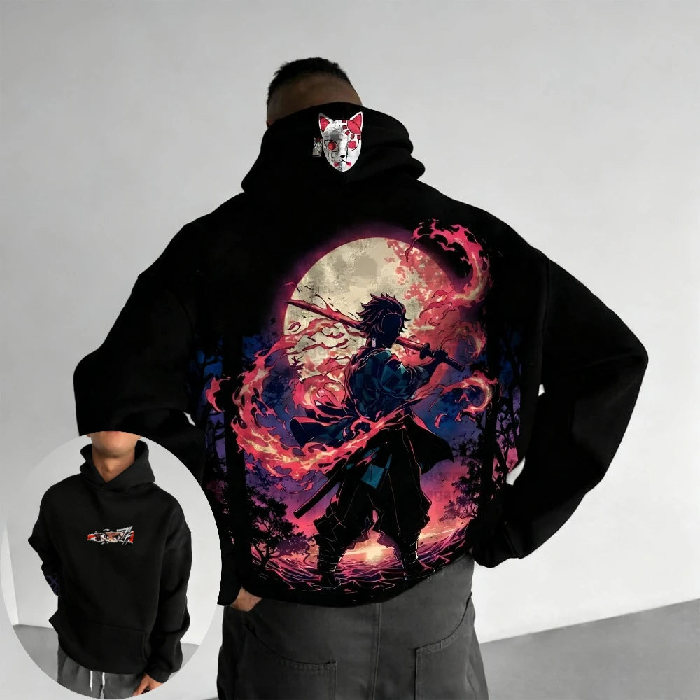 Demon Slayer Men's Hoodie Sweatshirt Kamado Tanjirou Anime Spring Autumn and Winter Boy Warm Long-sleeved Parent-child Outfit