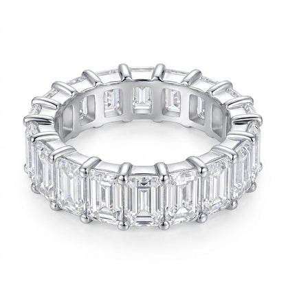 Emerald Cut Moissanite Eternity Ring 925 Sterling Silver Wedding Band D VVS Lab Grow Created Moissanite Rings for Women
