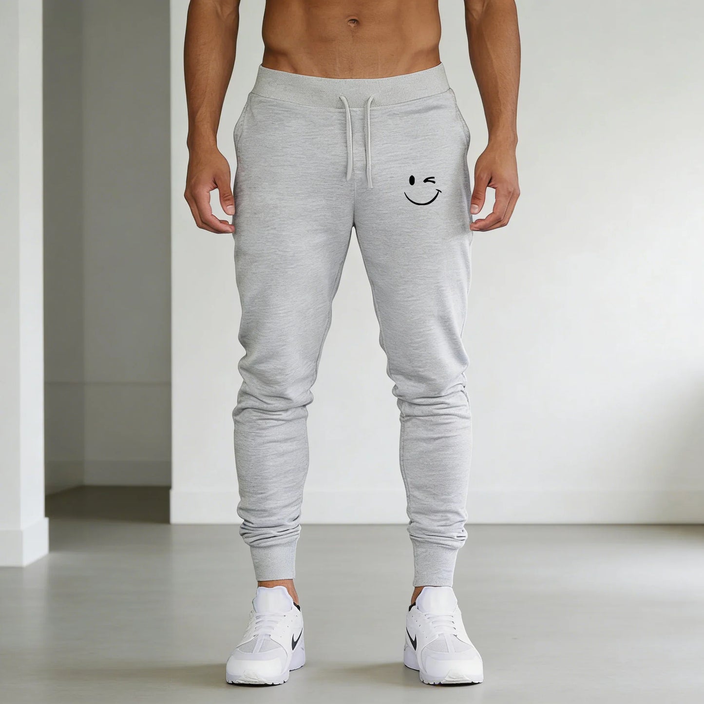 New Men‘s Smiling face print Sports Pants Running Trousers Workout Jogging Long Pants Gym Sport Joggers for Men Gyms Fitness