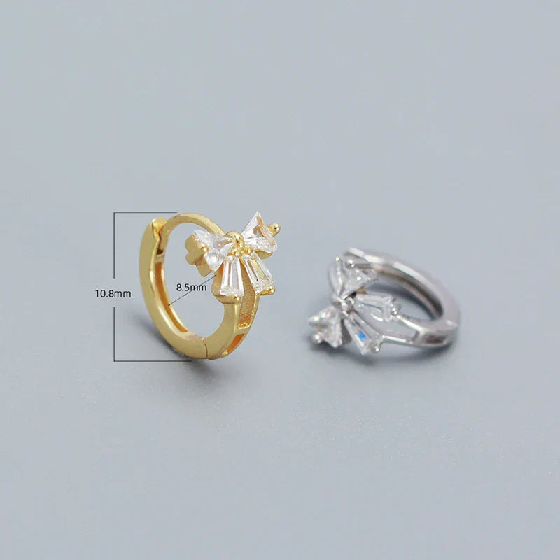 925 Sterling Silver Sweet Korean Bow Huggies Hoop Earrings for Women Fashion Cute Teen Birthday Party Girl Jewelry Gift