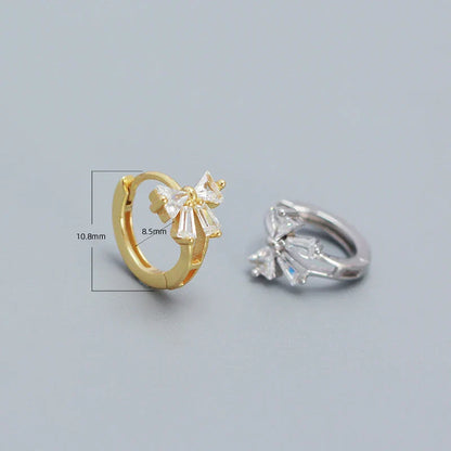 925 Sterling Silver Sweet Korean Bow Huggies Hoop Earrings for Women Fashion Cute Teen Birthday Party Girl Jewelry Gift