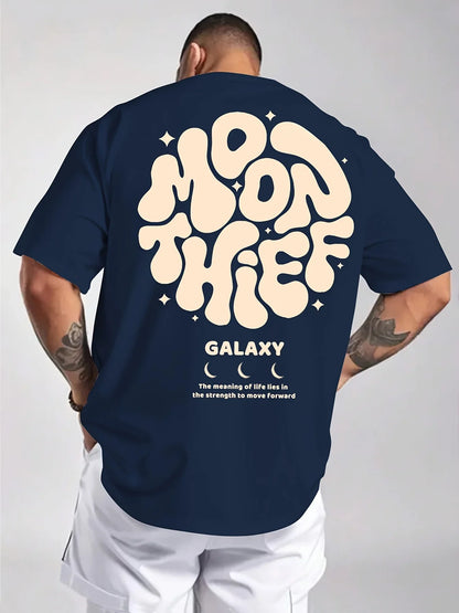 Men's 100% cotton fashionable casual loose plus size months for galaxy letter pattern printed round neck short sleeved T-shirt