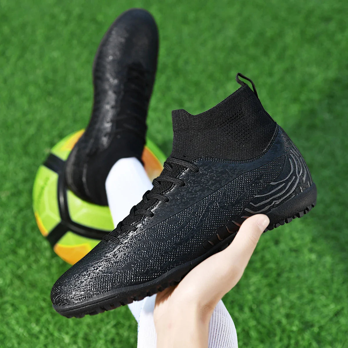 Men & Women TF Stud Football Boots, Anti-slip, Leather Material, Suitable for Student & Adult Training, Artificial & Natural Gra