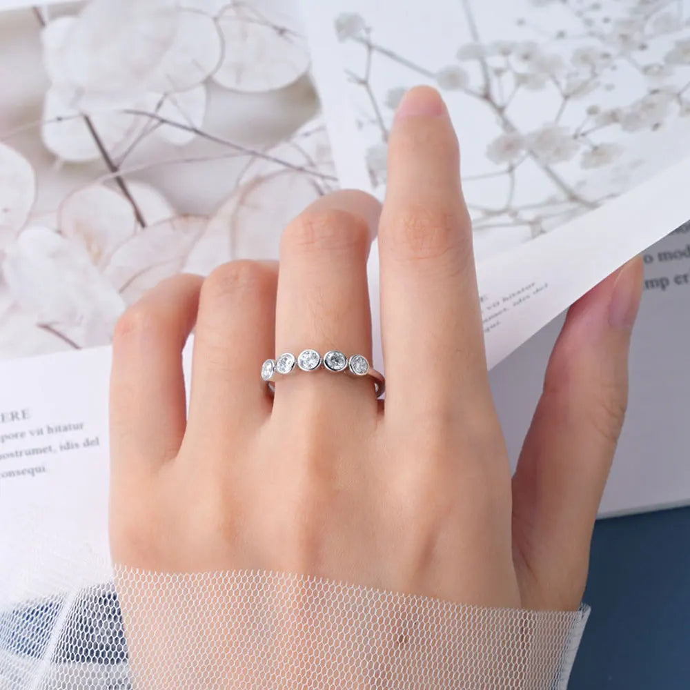 D VVS All Moissanite Rings for Women Bubbles Classic Engagement Wedding Band with Certificates 925 Sterling Silver Ring