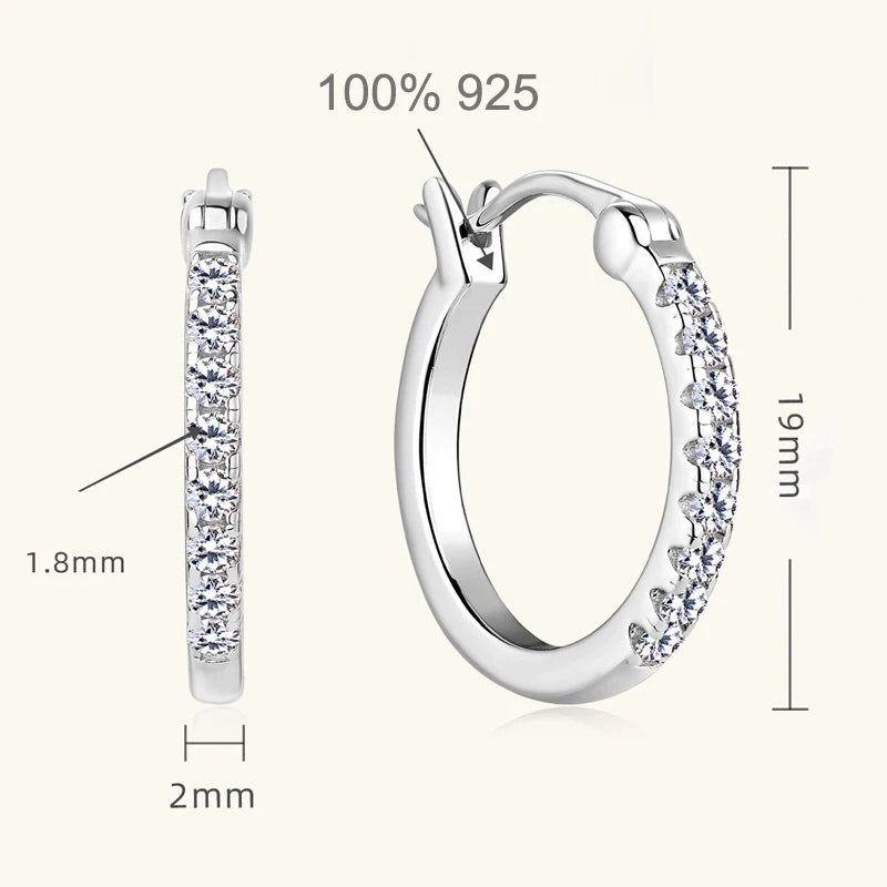 1.8mm D Color Full Moissanite Hoop Earrings for Women Sparkling Wedding Bride Jewelry 100% 925 Sterling Silver Wholesale