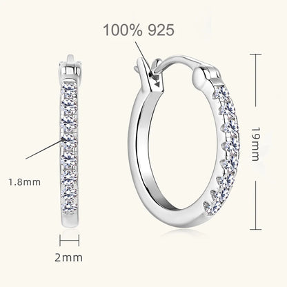 1.8mm D Color Full Moissanite Hoop Earrings for Women Sparkling Wedding Bride Jewelry 100% 925 Sterling Silver Wholesale