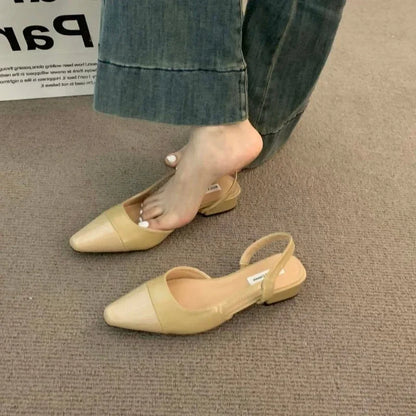 luxury designer fashion PU leather design ladies summer new style pointed toe low heel women sandals non-slip flat shoes