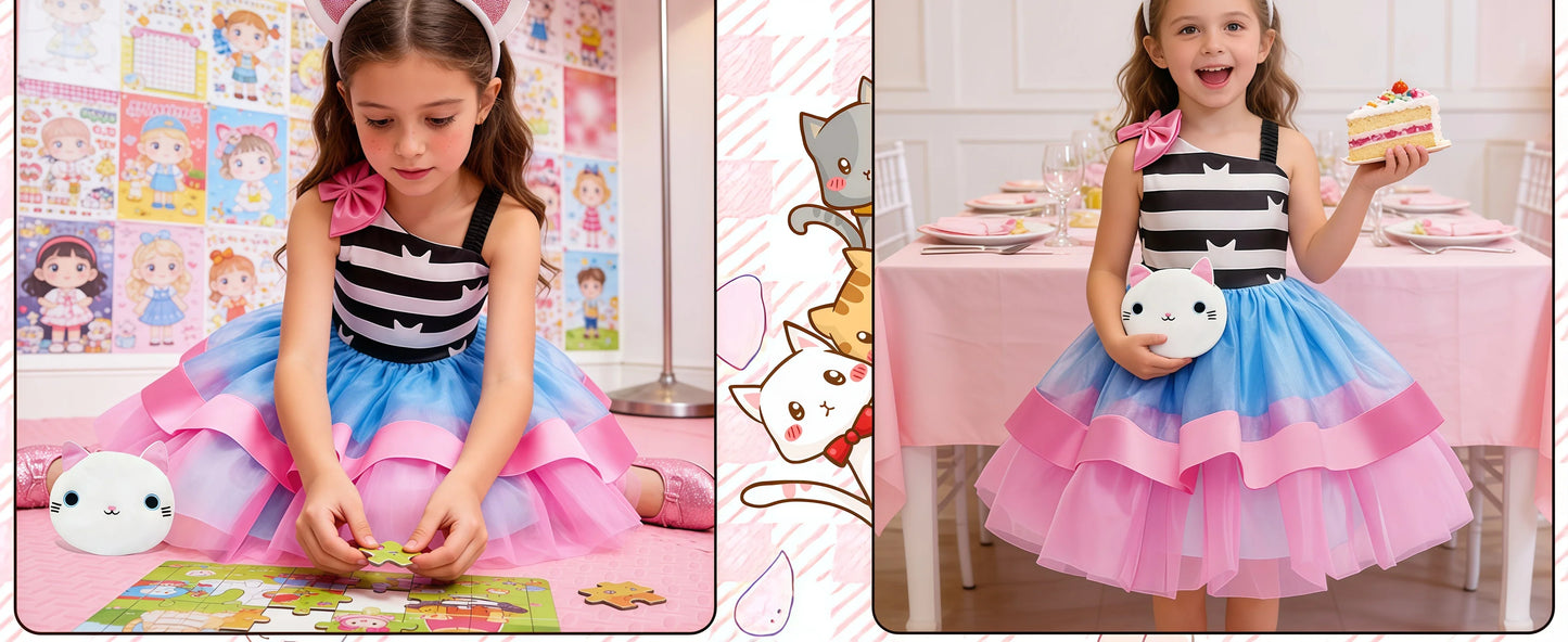 Rainbow Gabby Dollhouse Cat Costume For Girls Kids Princess Birthday Tutu Outfit For Children Birthday Party Carnival Dress Up