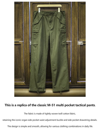 Vintage M51 multi-pocket tactical pants, men's pure cotton cargo pants, outdoor casual long pants for spring, autumn and winter