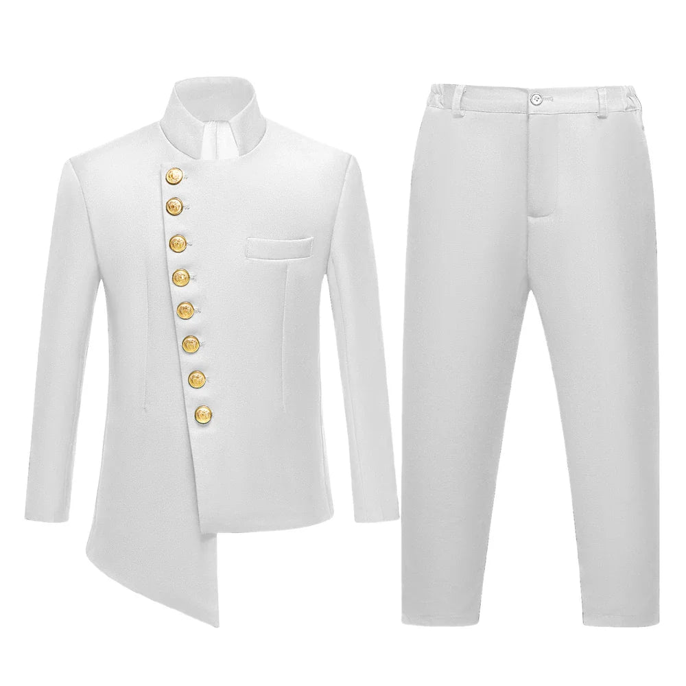 2025 Hot White Suit Set for Children 3T-14, Half Stand Formal Suits Tuxedo Pants Communion Jacket Trousers Party Outfit Kids