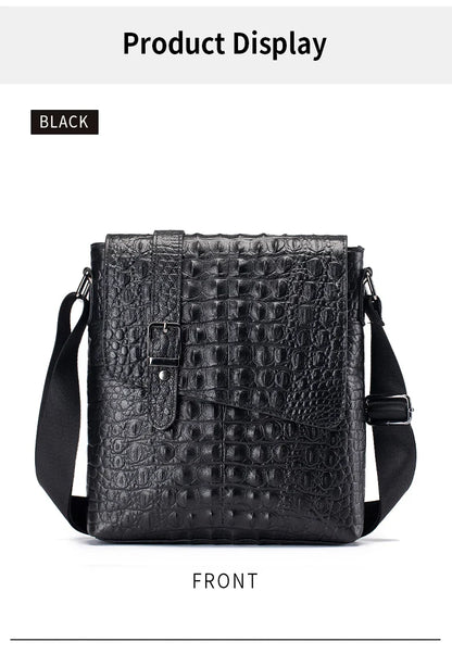 Genuine Leather Men's Crocodile Pattern Shoulder Bag Fashion Men Messenger Chest Bag Vintage Crossbody Travel Bag