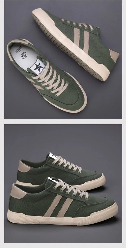 Retro Green Vulcanize Shoes Men Breathable Leisure Shoes For Men Lightweight Flat Casual Canvas Sneaker