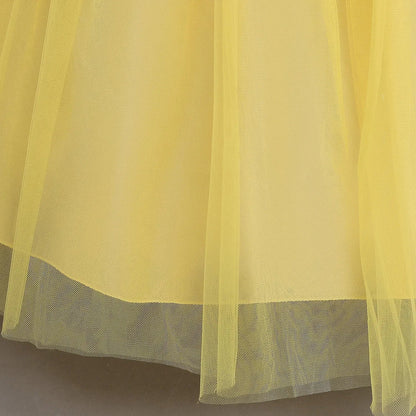 Disney Aniversário Festa Bela Fantasia Infantil Amarelo Malha Vestido de Baile Criança Cosplay Vestido de Festa Luxo para Menina Princesa Bela Noite