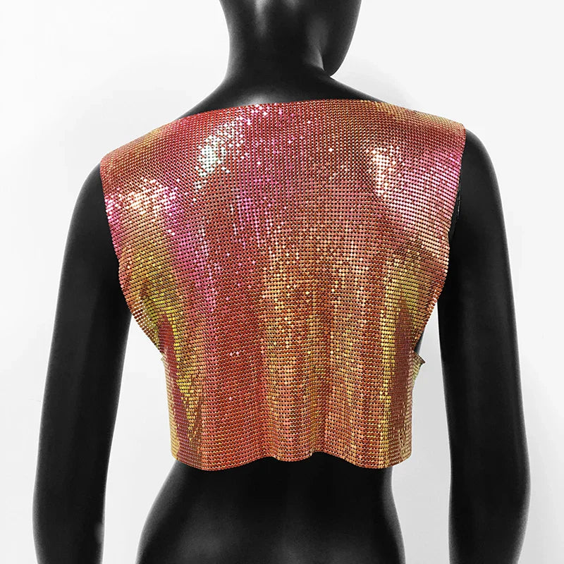 Sexy Metal Sequin Tank Top For Women y2k Summer Beach Backless Crop Top Rave Festival Club Outfits Camisole