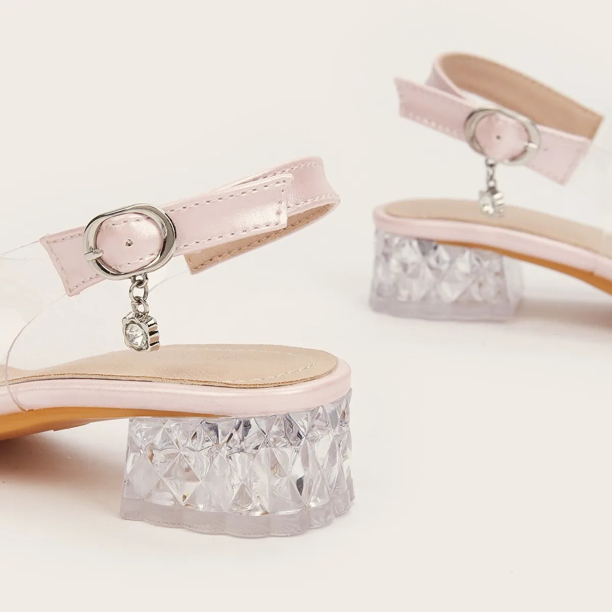 2025 New Fashion Flower Girl Princess Sandals Summer Fish Mouth Transparent Thick Heel Open Toe Children's Sandals High Heels