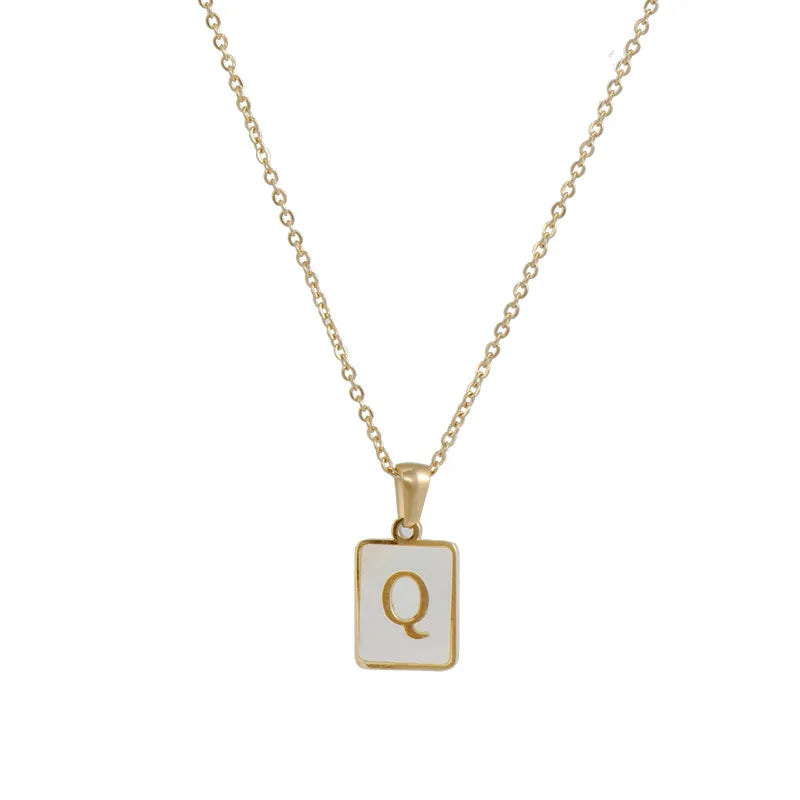 Minimalist Mother of Pearl Shell Stainless Steel Tarnish Free Initial Necklace Gold Plated Letter Necklace for Women