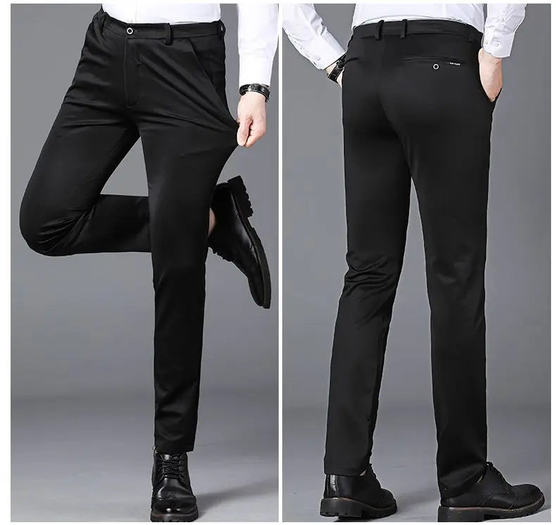 Men's Summer Fashion Business Casual Long Pants Suit Pants Male Elastic Straight Formal Brand Trousers Plus Big Size 28-40