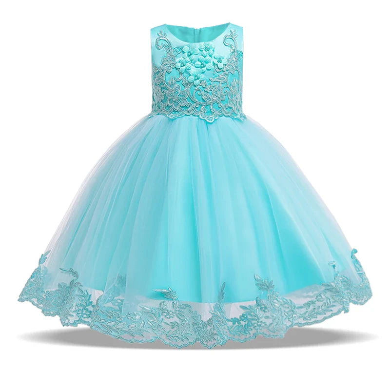 Summer Lace Bow Girls Princess Dress Fisrt Communion Children Pageant Party Dresses Evening Prom Dresses Vestidos Kids Clothes