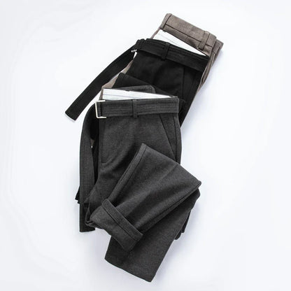 Autumn Winter Men's Slim Fit Suit Pants With Belt Solid Color Smart Casual Youthful Vitality Suit Trousers Men Korean Style Pant