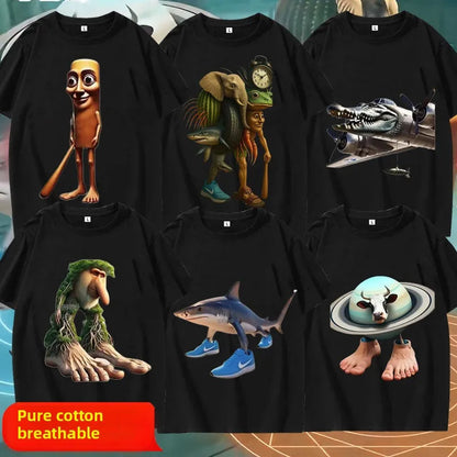 Parent-child Clothing Abstract Foreign Mountains and Seas Boys Pure Cotton Short-sleeved T-shirt Top Clothing